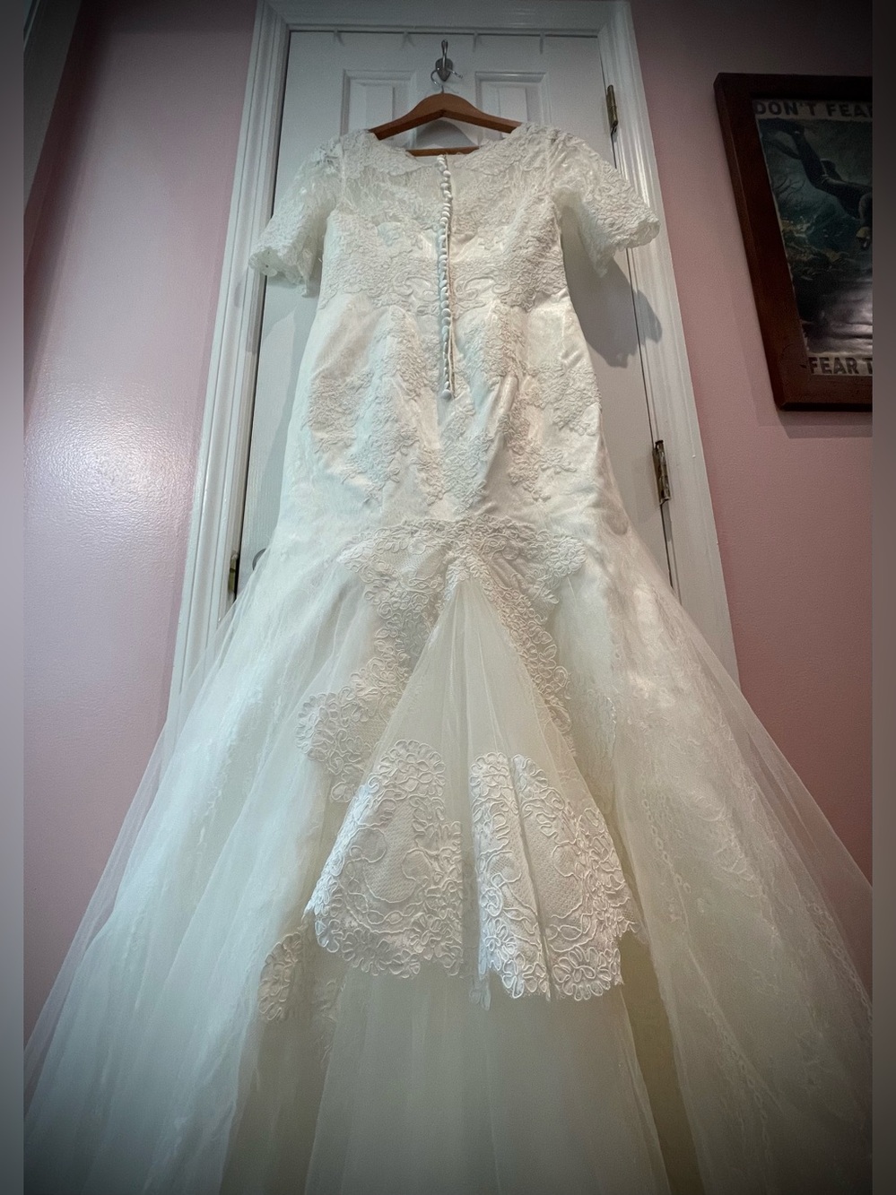 COCOMELODY Mermaid Victorian Lace Wedding Gown with Train 10 - Picture 10 of 14